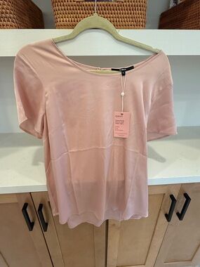 Quince Short Sleeve Silk-Blend Tee in Blush Pink